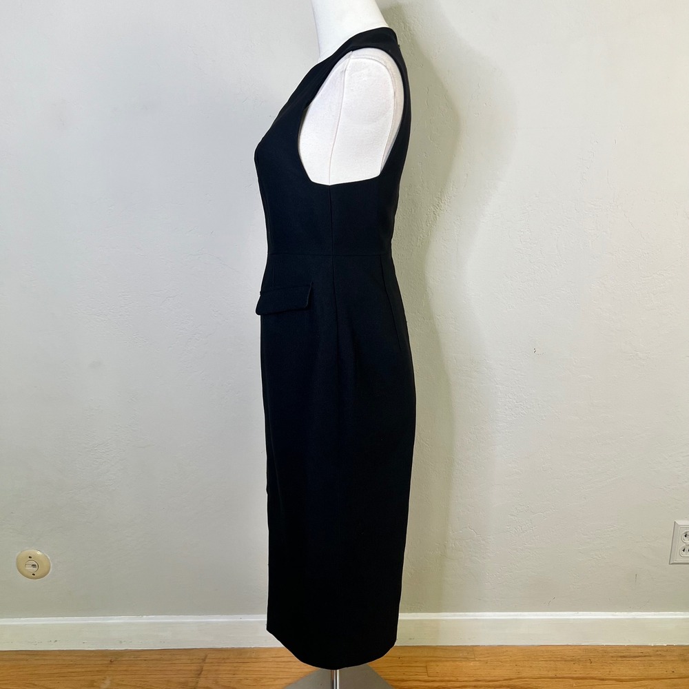 Finders Keepers Black Sleeveless Midi Sheath Dress Size XS Seams Slit Office - Picture 4 of 13